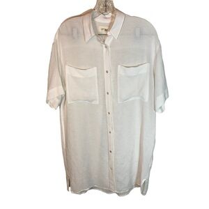 Wilfred free shirt dress women XS white sheer short sleeve button knee length